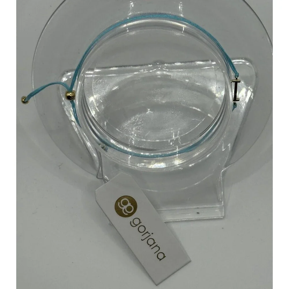 Gorjana Initial Prism Bracelet Blue Letter I Gold Plated Adj  Cord NWT